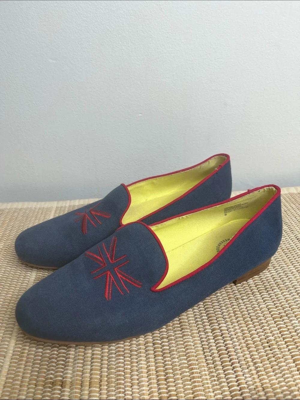 Seychelles Weekenders Blue Flats with Red Union Jack Flag Size 8